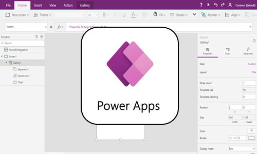 Diseño de interfaz en Power Apps con elementos de pantalla y navegación