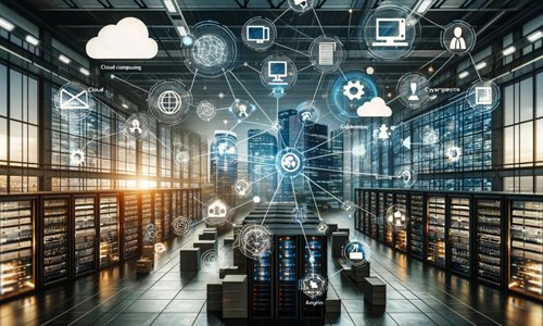 Centro de datos con conexiones digitales y conceptos de computación en la nube